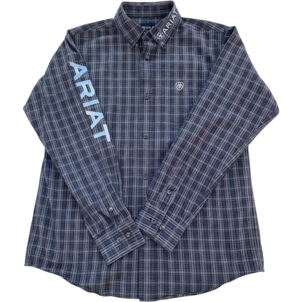 Ariat Pro Series Boys Navy Plaid Team Kolt Western Shirt L 14-16 10052634